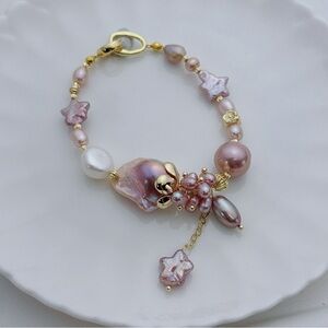 B261 Handmade Freshwater Baroque Pearl Bracelet 7” Gold Plated